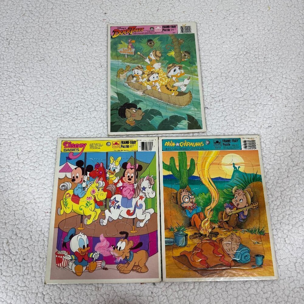 Lot of 3 Golden Books Frame-Tray Puzzles Duck Tales Disney Babies Chipmunks